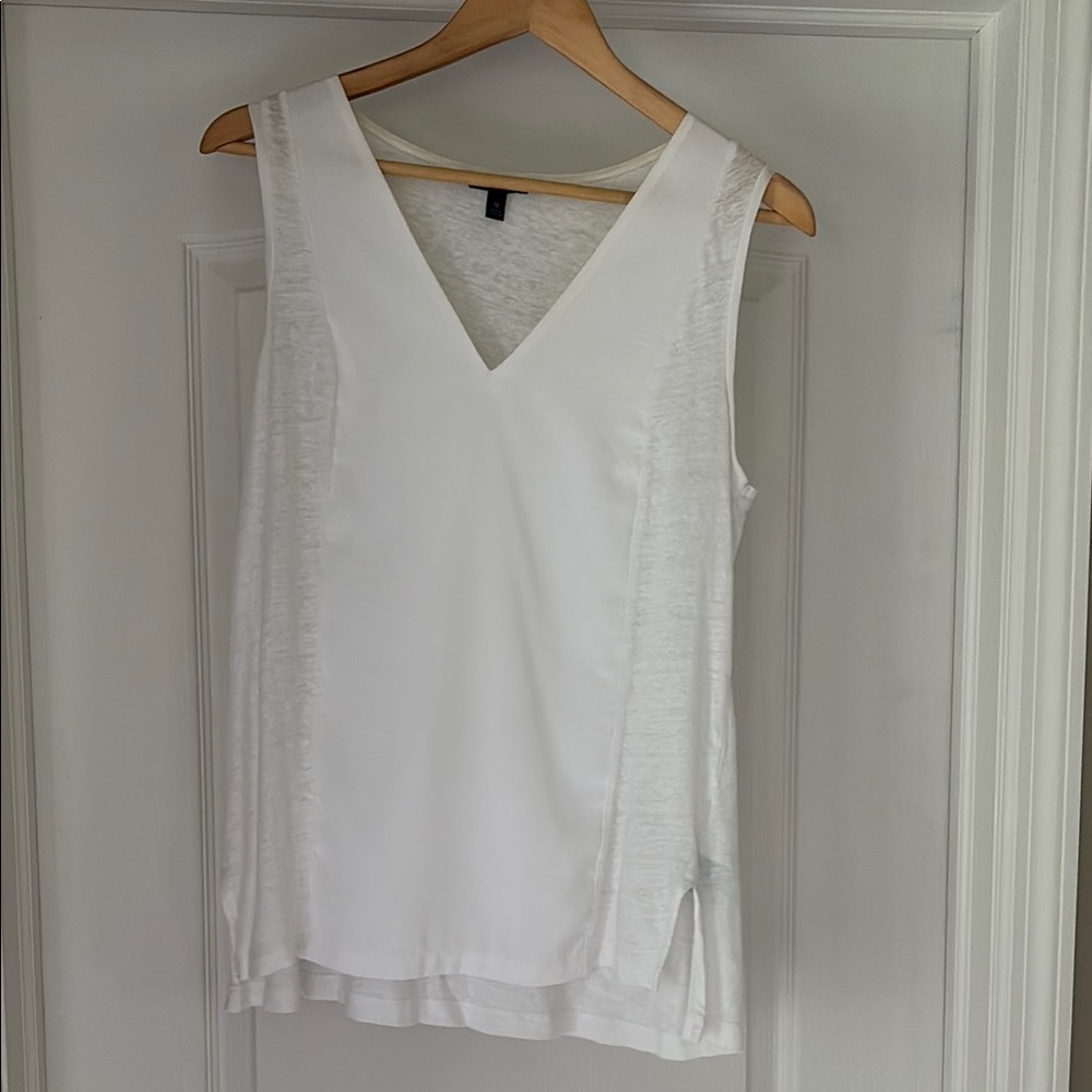 Banana Republic White Mixed Media Linen Tank Top